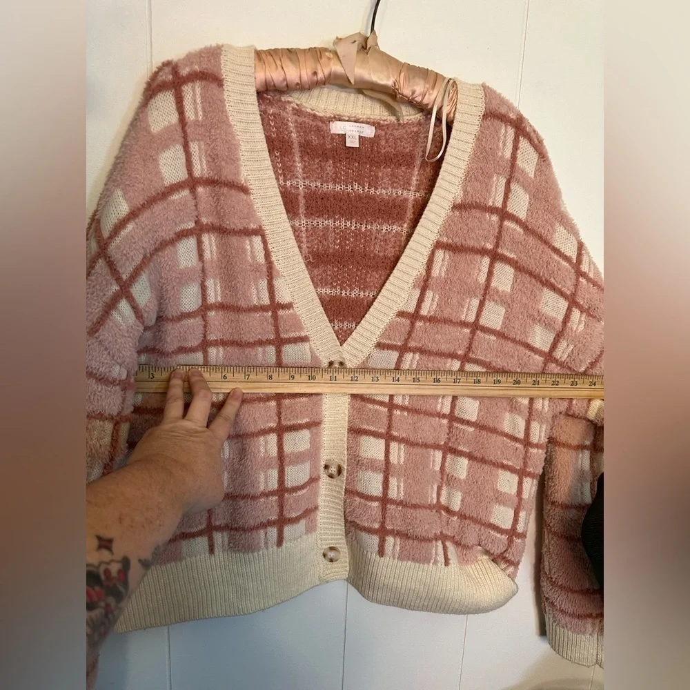 Lauren Conrad Pink Plaid Cardigan Women’s Size XXL